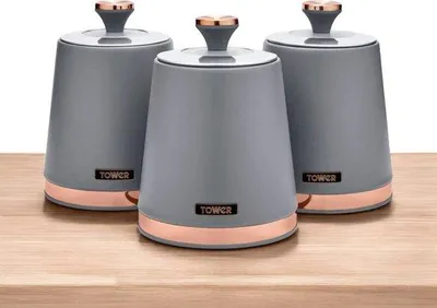 Image de Barrières en acier pour le thé, le café et le sucre, gris et or rose