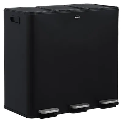 Image de CASABEL Poubelle Tri Sélectif 3x20L, Acier Inox Noir, Poubelle 60L Recyclage à Pédales, Anti Odeurs, Poubelle Tri Selectif 3 Bac