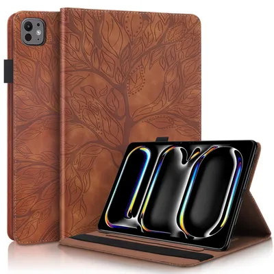 Image de Étui en similicuir marron à motif d'arbres, à poser, pour Apple iPad Pro 13 pouces 2024
