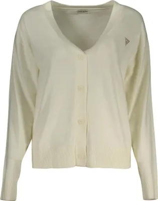 Produktbild von Elegante Damenstrickjacke Weiß: Langarm, V-Ausschnitt mit Applikation