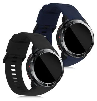 Produktbild von kwmobile 2x Uhrenarmband für HONOR Watch GS Pro Armband - Fitnesstracker Band Set aus TPU Silikon - Ersatzarmband Smartwatch - Schwarz Dunkelblau