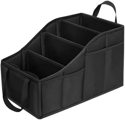 Produktbild von Famanu Auto-Organizer für Kinder, Rückbank mit 4 Fächern und 4 Becherhaltern, zusammenklappbar, schwarz