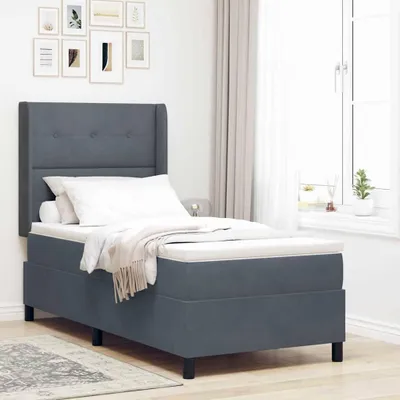 Image de Lit à lattes avec sommier intégré, éclairage LED, couleur gris foncé, dimensions 100 x 200 cm, revêtement en velours