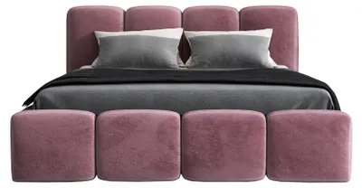 Produktbild von Polsterbett MOND mit Bettkasten und Metallgestell 160 x 200 cm. Modernes Doppelbett mit Stauraum, mit Matratze. Farbe: Rosa