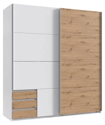 Produktbild von Schwebetürenschrank 2-tg. Kleiderschrank 179 cm Weiß Schubladen Eiche Artisan Nachbildung / 22690
