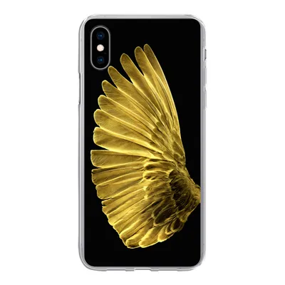 Produktbild von MuchoWow® Handyhülle Schutzhülle Hülle für iPhone Xs Goldene Flügel auf schwarzem Hintergrund Silikon Softcase Handy Hülle - Handytasche