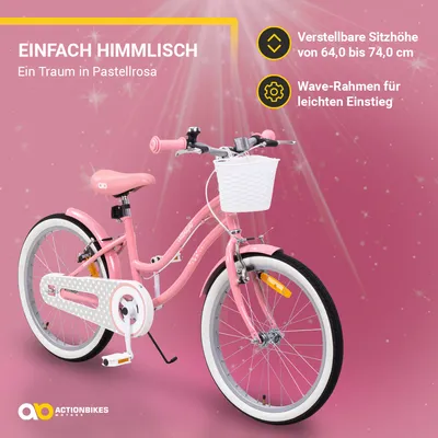 Produktbild von Actionbikes Kinderfahrrad Starlight 20 Zoll | Jugendfahrrad - V-Brake Bremsen - Kettenschutz - Fahrradständer - Kinder Fahrrad - 6-9 Jahre - Rosa