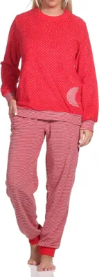 Produktbild von Damen Frottee Pyjama mit Bündchen im Herz Tupfen- und Ringeldesign  - auch in Übergrößen ; Allover , 36/38