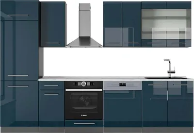 Produktbild von Vicco Küchenzeile Fame-Line, 300 cm , AP Marmor, Dunkelblau Hochglanz/Anthrazit