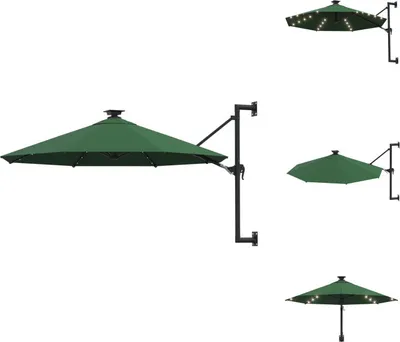 Image de vidaXL Parasol mural avec LED et mât métallique 300 cm Vert - Parasols & ombrelles