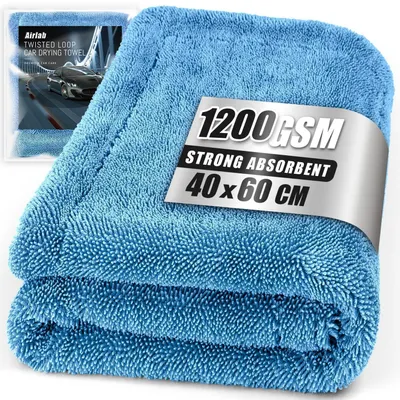 Zdjęcie produktu dla Ręcznik do suszenia samochodów XL, 1200 GSM, mikrofibra, 60 x 40 cm, niebieski. Bez żadnych włókien, nie rysuje, bardzo chłonny