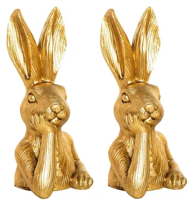 Produktbild von 2 goldfarbene Osterhasen - Hasen Paar 17 cm edel exklusiv