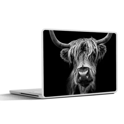 Produktbild von MuchoWow® Laptop Aufkleber Sticker Cover Schottischer Highlander - Hörner - Schwarz - Weiß - Kuh - Wild - Tiere 30x21 cm - Sticker für Laptop - Selbstklebend