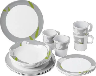 Produktbild von Brunner Melamin Geschirrset Tulip 16-teilig mit Esstellern, Suppentellern und Bechern