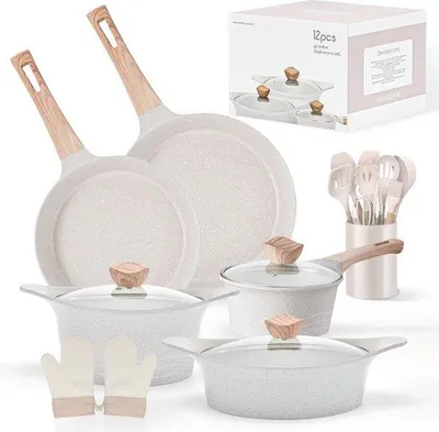 Produktbild von Induktionskochset mit Granit-Antibakterialschicht - Kochwaren mit Dichtdeckel