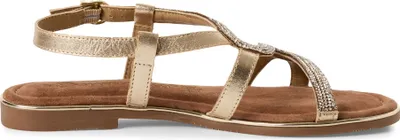 Produktbild von MARCO TOZZI Damen Sandale Leder Strassbesatz flach bequem metallic 2-28143-42, Größe:39 EU, Farbe:Gold