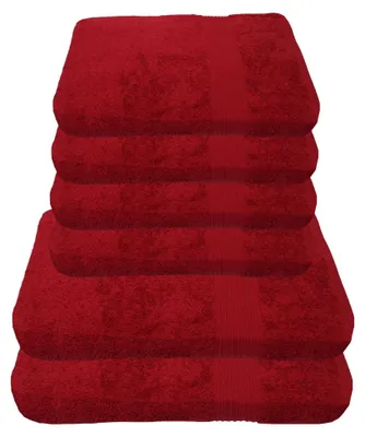 Immagine prodotto di Set di asciugamani Julie Julsen, colore Bordeaux, composto da: 6 pezzi, 2 asciugamani da bagno e 4 asciugamani