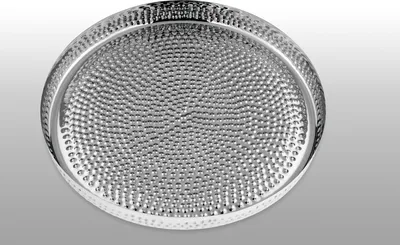 Produktbild von Tablett rund, gehämmert Edelstahl D: 39,0cm, H: 4,0cm