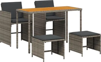 Produktbild von 5-tlg. Garten-Essgruppe mit Kissen Grau Poly Rattan