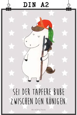 Produktbild von Mr. & Mrs. Panda Bild Einhorn Junge DIN A2 - Grau Pastell - Geschenk, Unicorn, Plakat, Wandbild, Kunstdruck, drucke, Bube, Deko Poster, Mittelalter, Einhörner