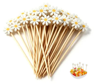 Produktbild von 100 Cocktailspieße, 12 cm, Bambusstäbchen mit Chrysanthemenmuster