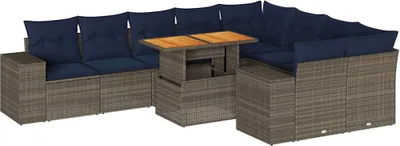 Produktbild von 10-tlg. Garten-Sofagarnitur mit Kissen Grau Poly Rattan