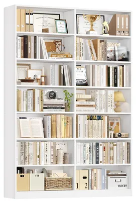 Image de Étagère à 14 compartiments - Étagère sur pied - 120 x 30 x 212,5 cm - 14 étagères - Bois - Blanc