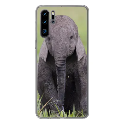Produktbild von MuchoWow® Handyhülle Schutzhülle Hülle für Huawei P30 Pro Elefant - Baby - Tiere - Gras - Natur Silikon Softcase Handy Hülle - Schutzdeckel