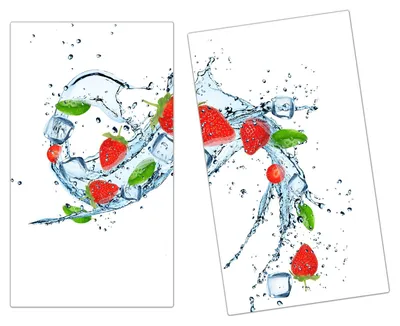 Produktbild von Spritzschutz Herdabdeckplatte Schneidebrett aus Glas Erdbeeren im Wassersplash 2-Teilig (60x52cm)
