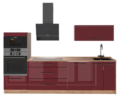 Produktbild von Küchenzeile Vicco Fame-Line Bordeaux Hochglanz/Goldkraft Eiche 280 cm ohne Arbeitsplatte, Model 64698