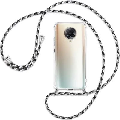 Produktbild von Handykette Backcover-Schutzhülle mit Band (Metall silberfarben) für Xiaomi Redmi K30 Pro, Poco F2 Pro - schwarz/grau/weiß