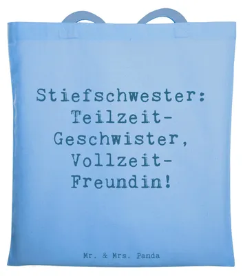 Produktbild von Mr. & Mrs. Panda Jutebeutel Spruch Stiefschwester Freundin - Sky Blue - Geschenk, Geschenke, Tasche, Vertrauen, dokumententasche, Verbindung, canvas, Tote Bag, Shopping