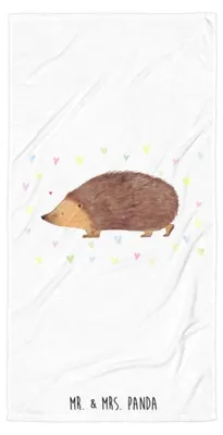 Produktbild von Mr. & Mrs. Panda Strandtuch Igel Herzen - Weiß - Geschenk, Herz, Leben, Lustige Sprüche, Badehandtuch, Vertrauen, Reisehandtuch, Liebe, Strandlaken, Duschtuch, Handtuch