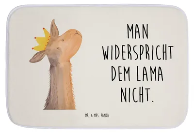 Produktbild von Mr. & Mrs. Panda Badematte Lamakopf König - Weiß - Geschenk, Badteppich, Badvorleger, Badezimmerteppich, Lamas, Duschvorleger, Mama, Lama, Chef, Alpaka, Badezimmer Matte