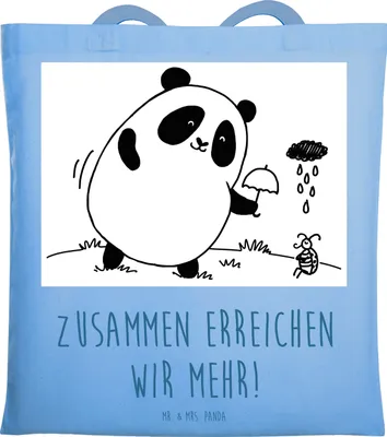 Produktbild von Mr. & Mrs. Panda Tote Bag Im Team zusammenarbeiten - Sky Blue - Geschenk, Unterstützung, Mutmacher, Zusammenarbeit, Jutebeutel, Trost, Hoffnung, Beutel, Vision, Erfolg
