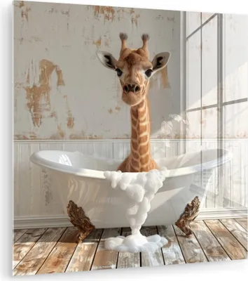 Produktbild von MuchoWow Glasbilder - Bilder auf Wandbild - Foto auf Glas Giraffe - Badewanne - Vintage - Tiere 90x90 cm Wanddekoration aus Glas - Acrylglasbild - Acrylbilder - Wandschmuck - Bilder