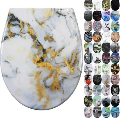 Image de Table de toilette avec mécanisme de fermeture en douceur, montage par le haut sur le siège de WC, démontage en un clic, motif imprimé sur trois côtés du siège de WC