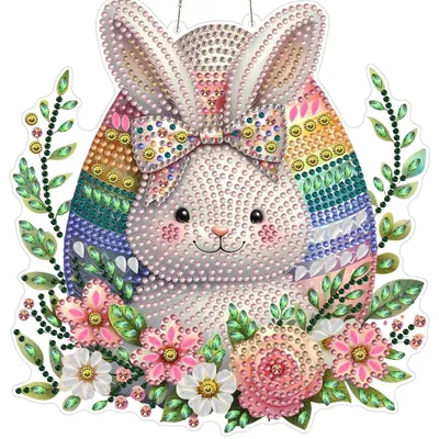 Produktbild von Kaninchen Diamond Painting Fensterbilder Beidseitig mit Kette Ostern Diamant Malerei Anhänger für Geschenk Wand Dekoration