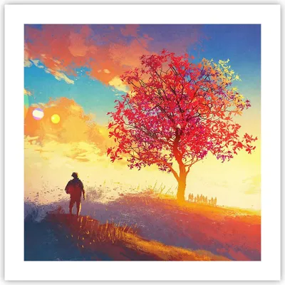 Produktbild von Poster - Poster ohne Rahmen - Baum Wiese Feld - 50x50 cm - Wand Bild - Wanddeko - Wandbilder - Kunstposter - Wandposter - Bilder - Kunstdruck - Wanddekoration - Wandbild - P2XAC50x50-3715
