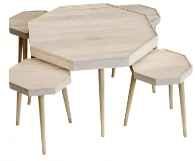 Image de Table basse en bois beige avec tables d'appoint Ensemble de salon contemporain