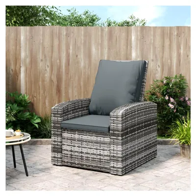 Produktbild von Gartenliegesessel mit Kissen aus Polyrattan in Grau