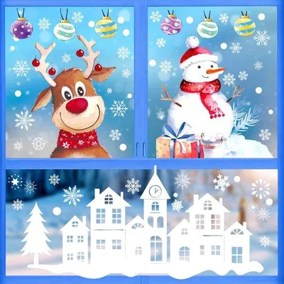 Immagine prodotto di Decorazioni natalizie invernali in PVC, pellicola decorativa biadesiva, riutilizzabile, adatta ai bambini