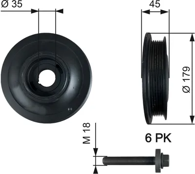 Produktbild von GATES TVD1012A Riemenscheibe Kurbelwelle für OPEL Astra G CC (T98) 179mm