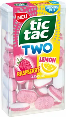 Produktbild von Tic Tac TWO Raspberry&Lemon ohne Zucker 6er Pack (6x38,5g) + usy Block