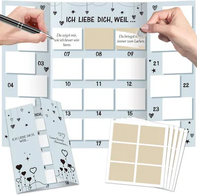 Produktbild von Adventskalender mit Text: "Ich liebe dich, weil..." - Adventskalender selbst gestalten - Weihnachtskalender für Freundin - Freund - Ehemann - Ehefrau - Mann
