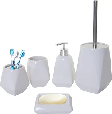 Zdjęcie produktu dla 5-częściowy zestaw łazienkowy HWC-C71, zestaw WC akcesoria łazienkowe, ceramiczny ~ biały