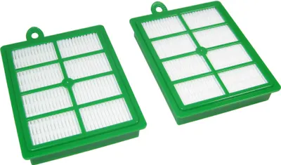 Two green and white HEPA filters are shown against a white background.