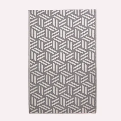 Produktbild von HOMESCAPES Outdoor Teppich wetterfest grau-weiß 240 x 300 cm, Gartenteppich Luna geometrisch gemustert, Balkonteppich wendbar