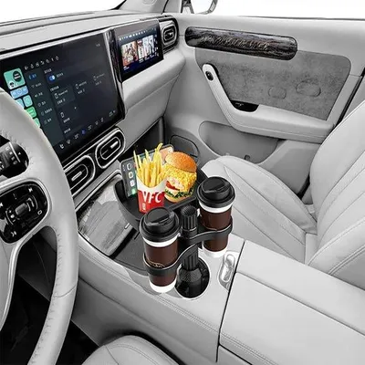 Image de Support pour voiture et table, à fixer sur la portière ou sur une table, utilisation universelle et pivotant à 360°, appareil de table multifonctionnel avec support pour téléphone – organiseur de voiture idéal pour les boissons et les collations