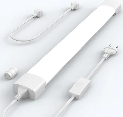 Produktbild von LED Feuchtraumleuchte 40CM mit Stecker Plug und Play oder Kabelgebunden, Einfache Reihenschaltung Werkstattlampe mit 16W 5000k Kaltlweiß 1760LM